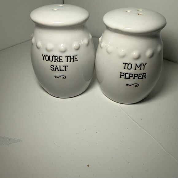 White‎ Ceramic Hobnail Salt & Pepper Shakers, You're the Salt To My Pepper - Picture 2 of 7